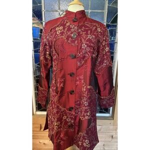 Tunique Nights Red Silk Embroidered Jacket Size Med Art To Wear Asian Inspired